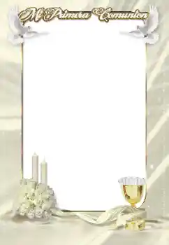 Indskriften på rammen: First communion